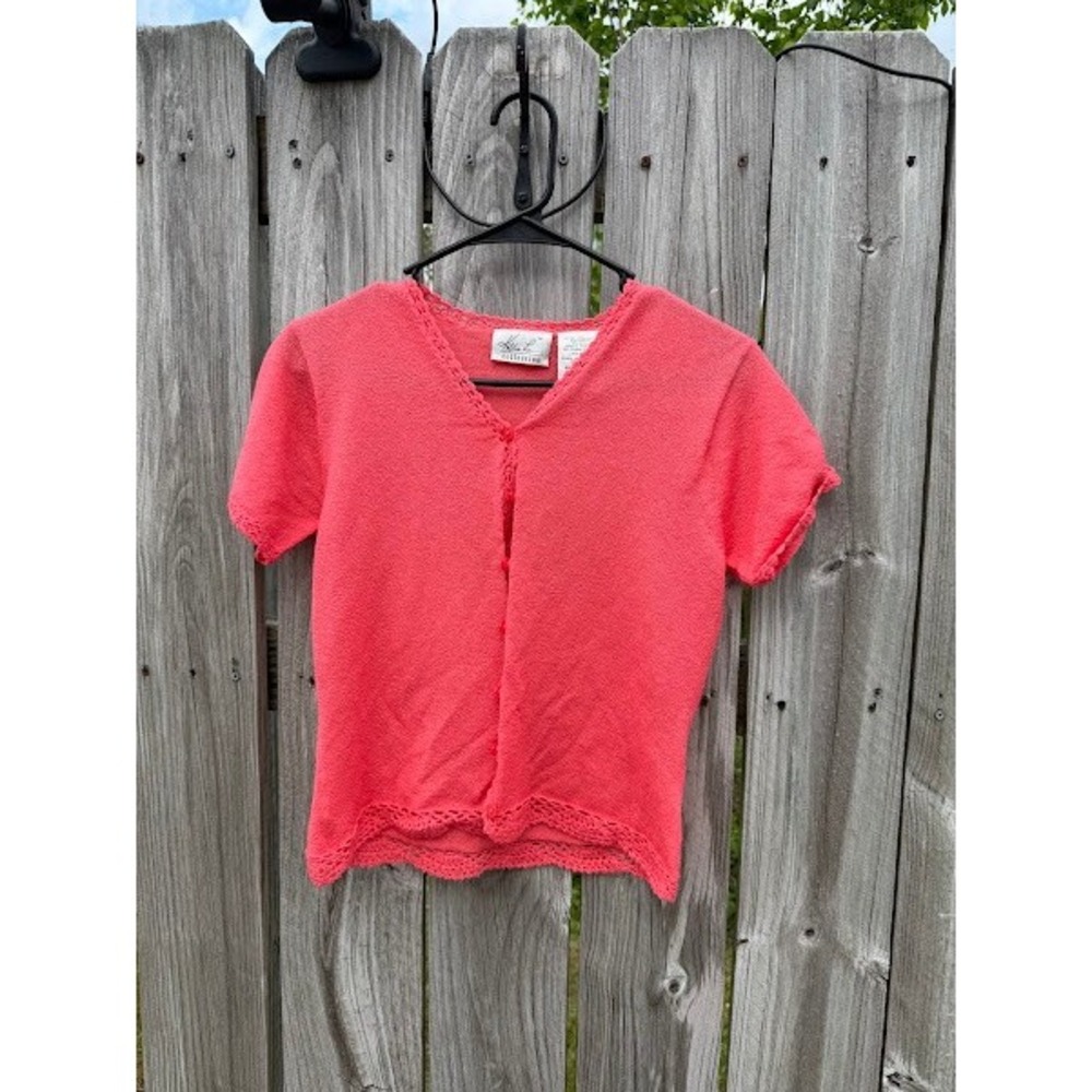 Pastel Coquette Romantic Kathie Lee Coral Pink Crochet Cardigan‎ Sweater M